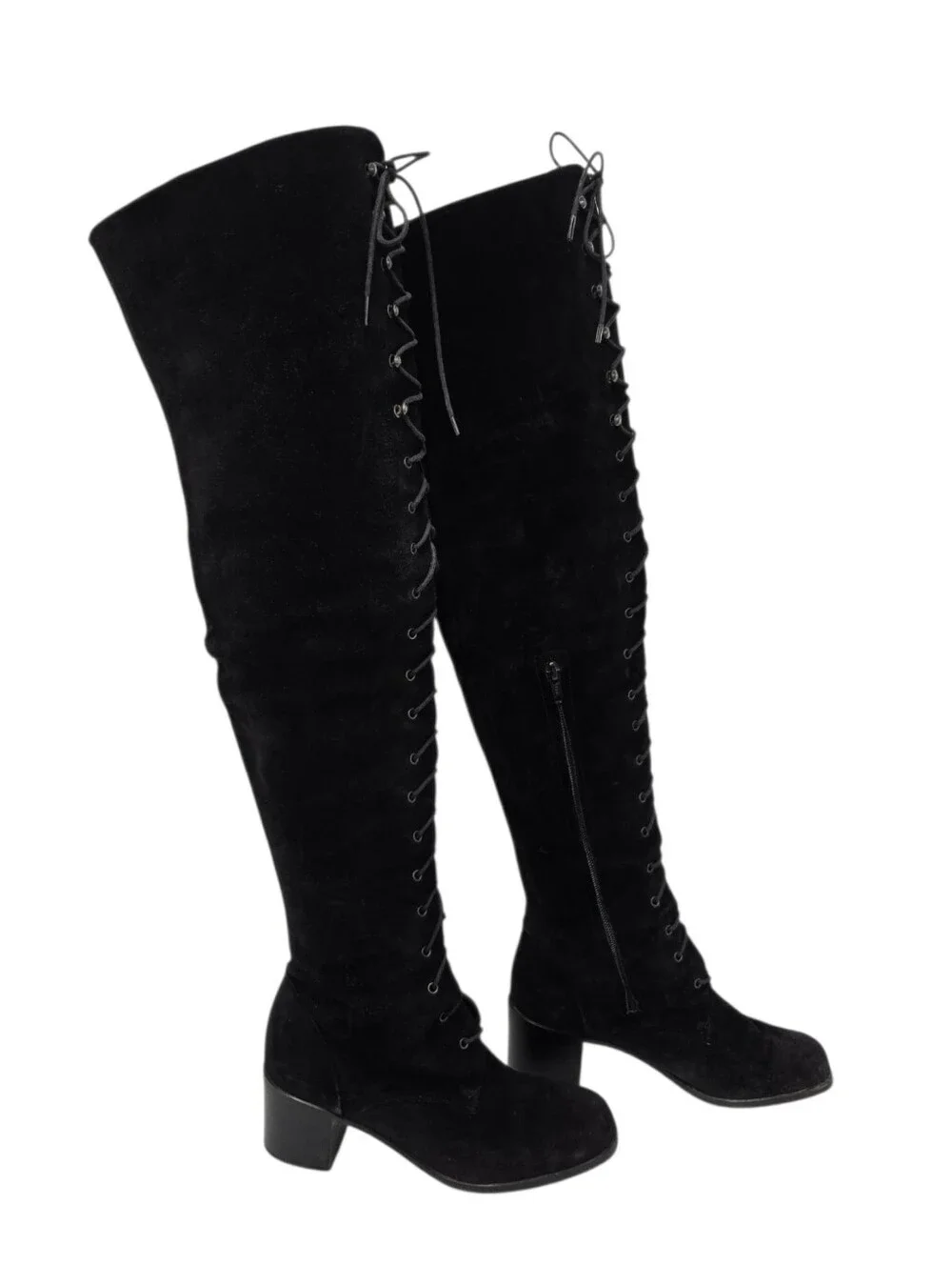 Kenneth Cole New York Black Suede Over The Knee Lace-Up Boots